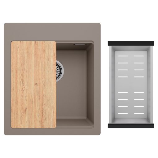 HD Infinity Tortora 43 egymedencés gránit mosogatótálca szett, vágódeszkával, acél csepegtetőkosárral, tortora színben