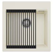 HD Infinity White 48 egymedencés gránit mosogatótálca szett, matt fekete csepegtetőráccsal, tört fehér színben, szálcsiszolt króm leeresztő szifonnal