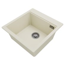 HD Infinity White 48 egymedencés gránit mosogatótálca, vágódeszkával, tört fehér színben, szálcsiszolt króm leeresztő szifonnal