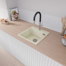 HD Infinity White 48 egymedencés gránit mosogatótálca, vágódeszkával, tört fehér színben, szálcsiszolt króm leeresztő szifonnal