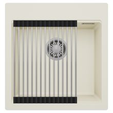 HD Infinity White 48 egymedencés gránit mosogatótálca szett, acél csepegtetőráccsal, tört fehér színben, szálcsiszolt króm leeresztő szifonnal