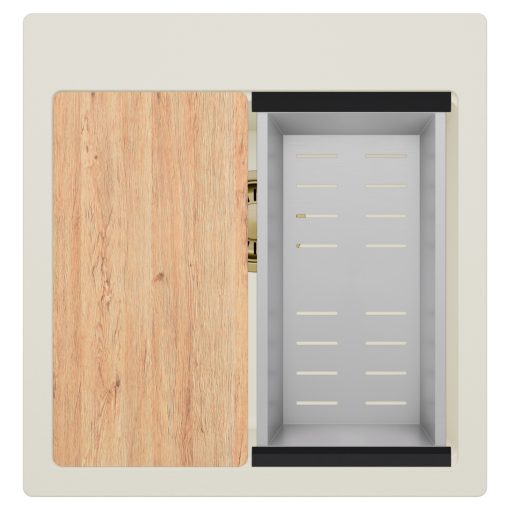 HD Infinity White 48 egymedencés gránit mosogatótálca szett, vágódeszkával, acél csepegtetőkosárral, tört fehér színben, szálcsiszolt arany leeresztő szifonnal