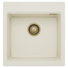 HD Infinity White 48 egymedencés gránit mosogatótálca, tört fehér színben, szálcsiszolt arany leeresztő szifonnal