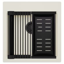 HD Infinity White 48 egymedencés gránit mosogatótálca szett, matt fekete csepegtetőráccsal és kosárral, tört fehér színben, matt fekete leeresztő szifonnal