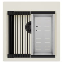 HD Infinity White 48 egymedencés gránit mosogatótálca szett, matt fekete csepegtetőráccsal és krómozott kosárral, tört fehér színben, matt fekete leeresztő szifonnal