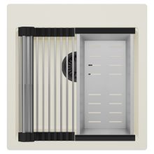 HD Infinity White 48 egymedencés gránit mosogatótálca szett, acél csepegtetőráccsal és kosárral, tört fehér színben, matt fekete leeresztő szifonnal