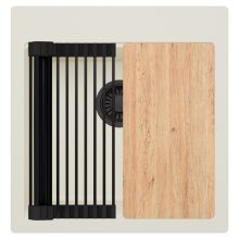 HD Infinity White 48 egymedencés gránit mosogatótálca szett, vágódeszkával, matt fekete csepegtetőráccsal, tört fehér színben, matt fekete leeresztő szifonnal