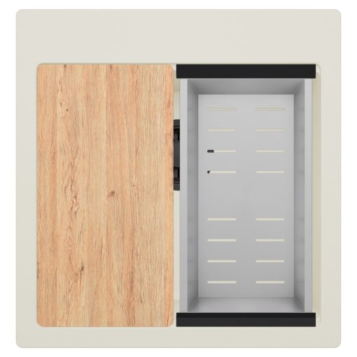 HD Infinity White 48 egymedencés gránit mosogatótálca szett, vágódeszkával, acél csepegtetőkosárral, tört fehér színben, matt fekete leeresztő szifonnal