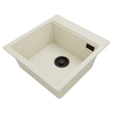 HD Infinity White 48 egymedencés gránit mosogatótálca, vágódeszkával, tört fehér színben, matt fekete leeresztő szifonnal