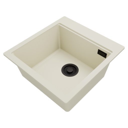 HD Infinity White 48 egymedencés gránit mosogatótálca, vágódeszkával, tört fehér színben, matt fekete leeresztő szifonnal