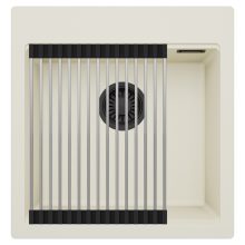 HD Infinity White 48 egymedencés gránit mosogatótálca szett, acél csepegtetőráccsal, tört fehér színben, matt fekete leeresztő szifonnal