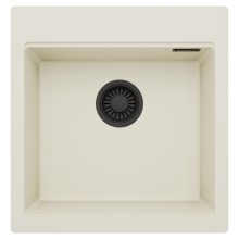 HD Infinity White 48 egymedencés gránit mosogatótálca, tört fehér színben, matt fekete leeresztő szifonnal