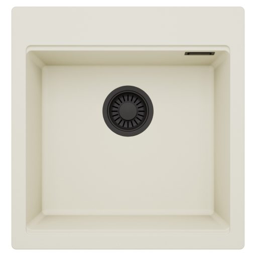 HD Infinity White 48 egymedencés gránit mosogatótálca, tört fehér színben, matt fekete leeresztő szifonnal