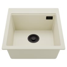 HD Infinity White 48 egymedencés gránit mosogatótálca, tört fehér színben, matt fekete leeresztő szifonnal