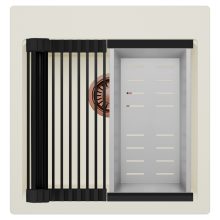 HD Infinity White 48 egymedencés gránit mosogatótálca szett, matt fekete csepegtetőráccsal és krómozott kosárral, tört fehér színben, szálcsiszolt réz leeresztő szifonnal