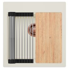 HD Infinity White 48 egymedencés gránit mosogatótálca szett, vágódeszkával, acél csepegtetőráccsal, tört fehér színben, szálcsiszolt réz leeresztő szifonnal