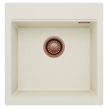 HD Infinity White 48 egymedencés gránit mosogatótálca, tört fehér színben, szálcsiszolt réz leeresztő szifonnal