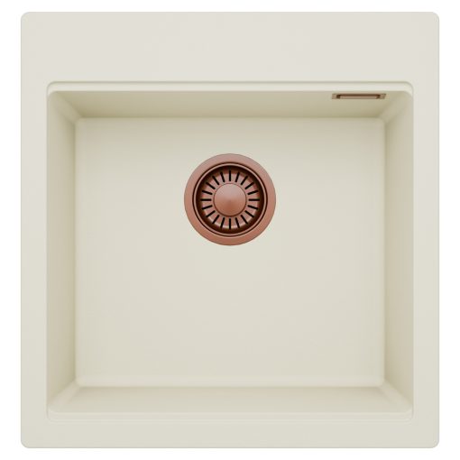 HD Infinity White 48 egymedencés gránit mosogatótálca, tört fehér színben, szálcsiszolt réz leeresztő szifonnal