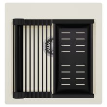 HD Infinity White 48 egymedencés gránit mosogatótálca szett, matt fekete csepegtetőráccsal és kosárral, tört fehér színben