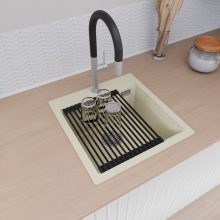 HD Infinity White 48 egymedencés gránit mosogatótálca szett, matt fekete csepegtetőráccsal és kosárral, tört fehér színben