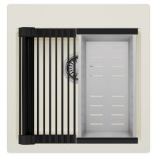 HD Infinity White 48 egymedencés gránit mosogatótálca szett, matt fekete csepegtetőráccsal és krómozott kosárral, tört fehér színben