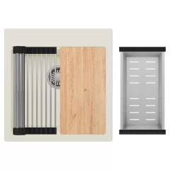   HD Infinity White 48 egymedencés gránit mosogatótálca szett, vágódeszkával, vágódeszkával, acél csepegtetőráccsal és kosárral, tört fehér színben