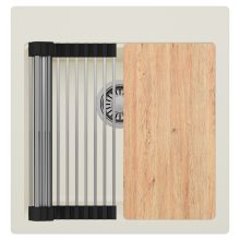 HD Infinity White 48 egymedencés gránit mosogatótálca szett, vágódeszkával, vágódeszkával, acél csepegtetőráccsal, tört fehér színben