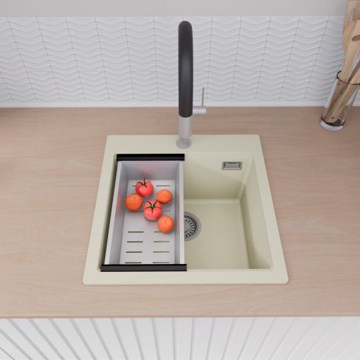 HD Infinity White 48 egymedencés gránit mosogatótálca szett, vágódeszkával, vágódeszkával, acél csepegtetőkosárral, tört fehér színben