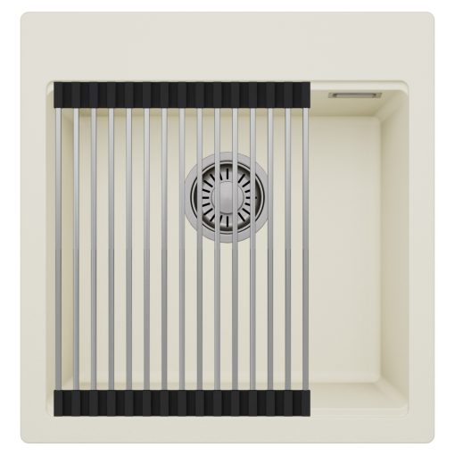 HD Infinity White 48 egymedencés gránit mosogatótálca szett, acél csepegtetőráccsal, tört fehér színben