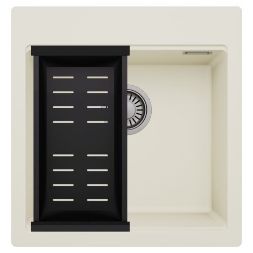 HD Infinity White 48 egymedencés gránit mosogatótálca szett, matt fekete csepegtetőkosárral, tört fehér színben