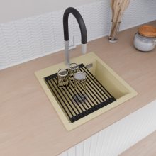 HD Infinity Beige 48 egymedencés gránit mosogatótálca szett, matt fekete csepegtetőráccsal, soft bézs színben, szálcsiszolt króm leeresztő szifonnal