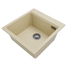 HD Infinity Beige 48 egymedencés gránit mosogatótálca, vágódeszkával, soft bézs színben, szálcsiszolt króm leeresztő szifonnal