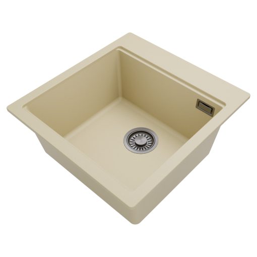 HD Infinity Beige 48 egymedencés gránit mosogatótálca, vágódeszkával, soft bézs színben, szálcsiszolt króm leeresztő szifonnal