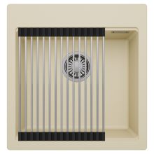 HD Infinity Beige 48 egymedencés gránit mosogatótálca szett, acél csepegtetőráccsal, soft bézs színben, szálcsiszolt króm leeresztő szifonnal