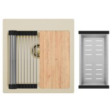 HD Infinity Beige 48 egymedencés gránit mosogatótálca szett, vágódeszkával, acél csepegtetőráccsal és kosárral, soft bézs színben, szálcsiszolt arany leeresztő szifonnal