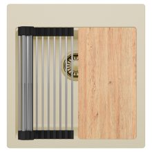 HD Infinity Beige 48 egymedencés gránit mosogatótálca szett, vágódeszkával, acél csepegtetőráccsal, soft bézs színben, szálcsiszolt arany leeresztő szifonnal