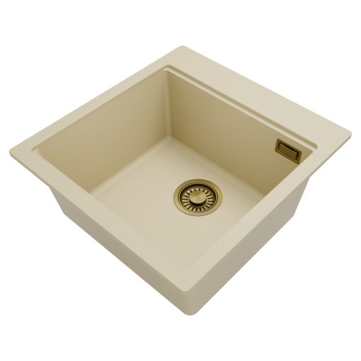 HD Infinity Beige 48 egymedencés gránit mosogatótálca, vágódeszkával, soft bézs színben, szálcsiszolt arany leeresztő szifonnal