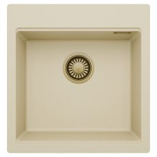 HD Infinity Beige 48 egymedencés gránit mosogatótálca, soft bézs színben, szálcsiszolt arany leeresztő szifonnal