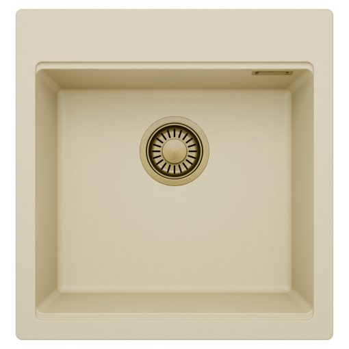 HD Infinity Beige 48 egymedencés gránit mosogatótálca, soft bézs színben, szálcsiszolt arany leeresztő szifonnal