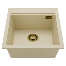 HD Infinity Beige 48 egymedencés gránit mosogatótálca, soft bézs színben, szálcsiszolt arany leeresztő szifonnal