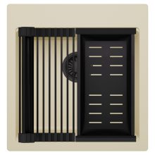 HD Infinity Beige 48 egymedencés gránit mosogatótálca szett, matt fekete csepegtetőráccsal és kosárral, soft bézs színben, matt fekete leeresztő szifonnal