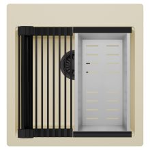 HD Infinity Beige 48 egymedencés gránit mosogatótálca szett, matt fekete csepegtetőráccsal és krómozott kosárral, soft bézs színben, matt fekete leeresztő szifonnal