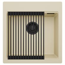 HD Infinity Beige 48 egymedencés gránit mosogatótálca szett, matt fekete csepegtetőráccsal, soft bézs színben, matt fekete leeresztő szifonnal