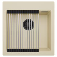 HD Infinity Beige 48 egymedencés gránit mosogatótálca szett, acél csepegtetőráccsal, soft bézs színben, matt fekete leeresztő szifonnal