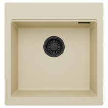 HD Infinity Beige 48 egymedencés gránit mosogatótálca, soft bézs színben, matt fekete leeresztő szifonnal