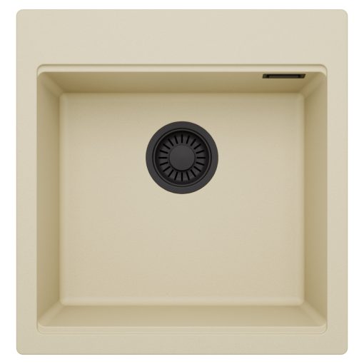 HD Infinity Beige 48 egymedencés gránit mosogatótálca, soft bézs színben, matt fekete leeresztő szifonnal