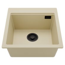 HD Infinity Beige 48 egymedencés gránit mosogatótálca, soft bézs színben, matt fekete leeresztő szifonnal