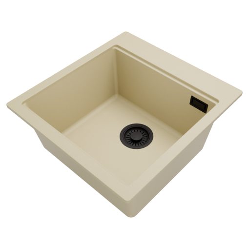 HD Infinity Beige 48 egymedencés gránit mosogatótálca, soft bézs színben, matt fekete leeresztő szifonnal