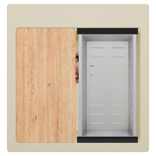 HD Infinity Beige 48 egymedencés gránit mosogatótálca szett, vágódeszkával, acél csepegtetőkosárral, soft bézs színben, szálcsiszolt réz leeresztő szifonnal