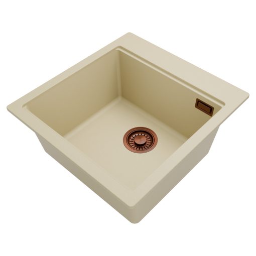 HD Infinity Beige 48 egymedencés gránit mosogatótálca, vágódeszkával, soft bézs színben, szálcsiszolt réz leeresztő szifonnal